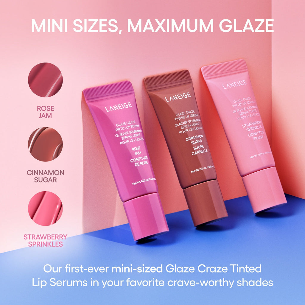 Glassy Lip Minis 3 Pc. Glaze Craze Tinted Peptide Lip Serum Gift Set Skincare for Early Starts