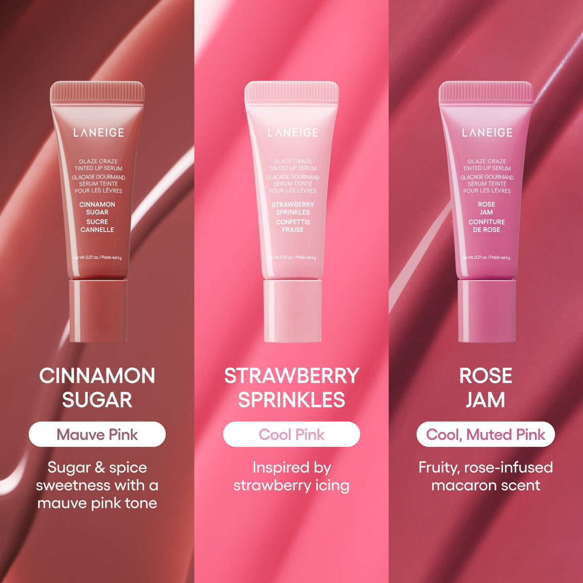 Glassy Lip Minis 3 Pc. Glaze Craze Tinted Peptide Lip Serum Gift Set Skincare for Early Starts