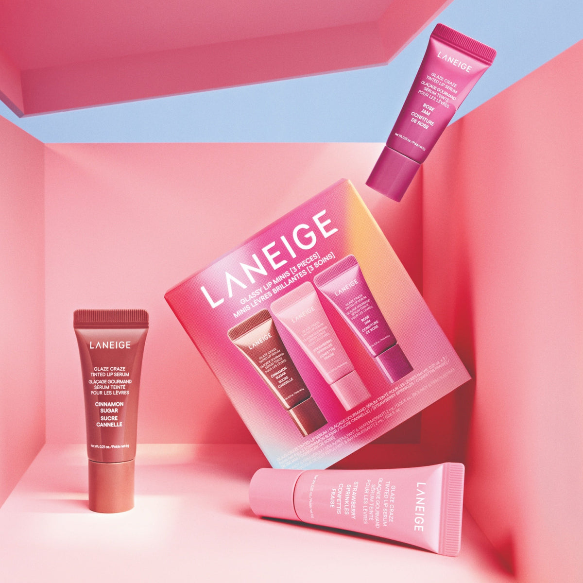Glassy Lip Minis 3 Pc. Glaze Craze Tinted Peptide Lip Serum Gift Set Skincare for Early Starts