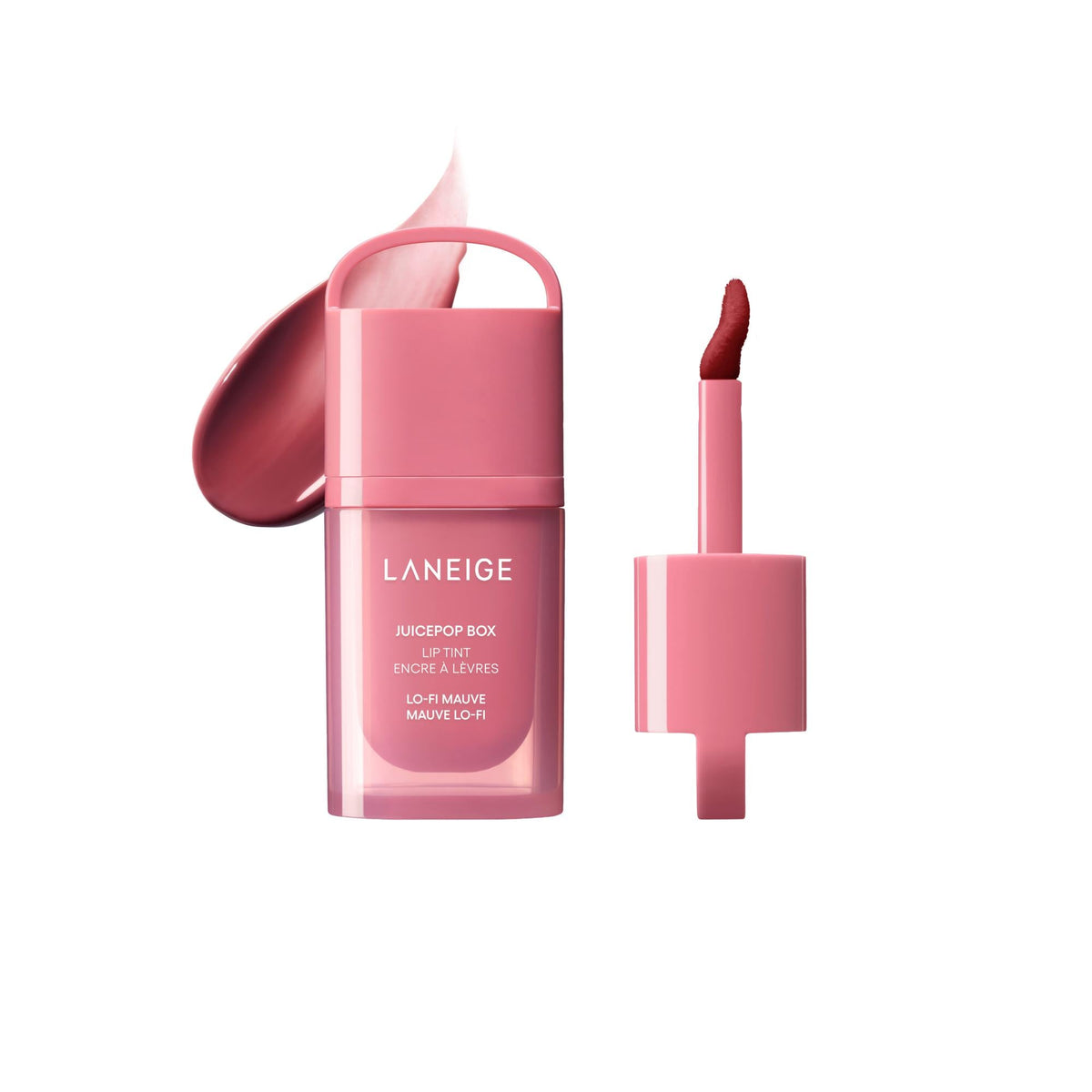 Lo-Fi Mauve JuicePop Box Lip Tint swatch and applicator