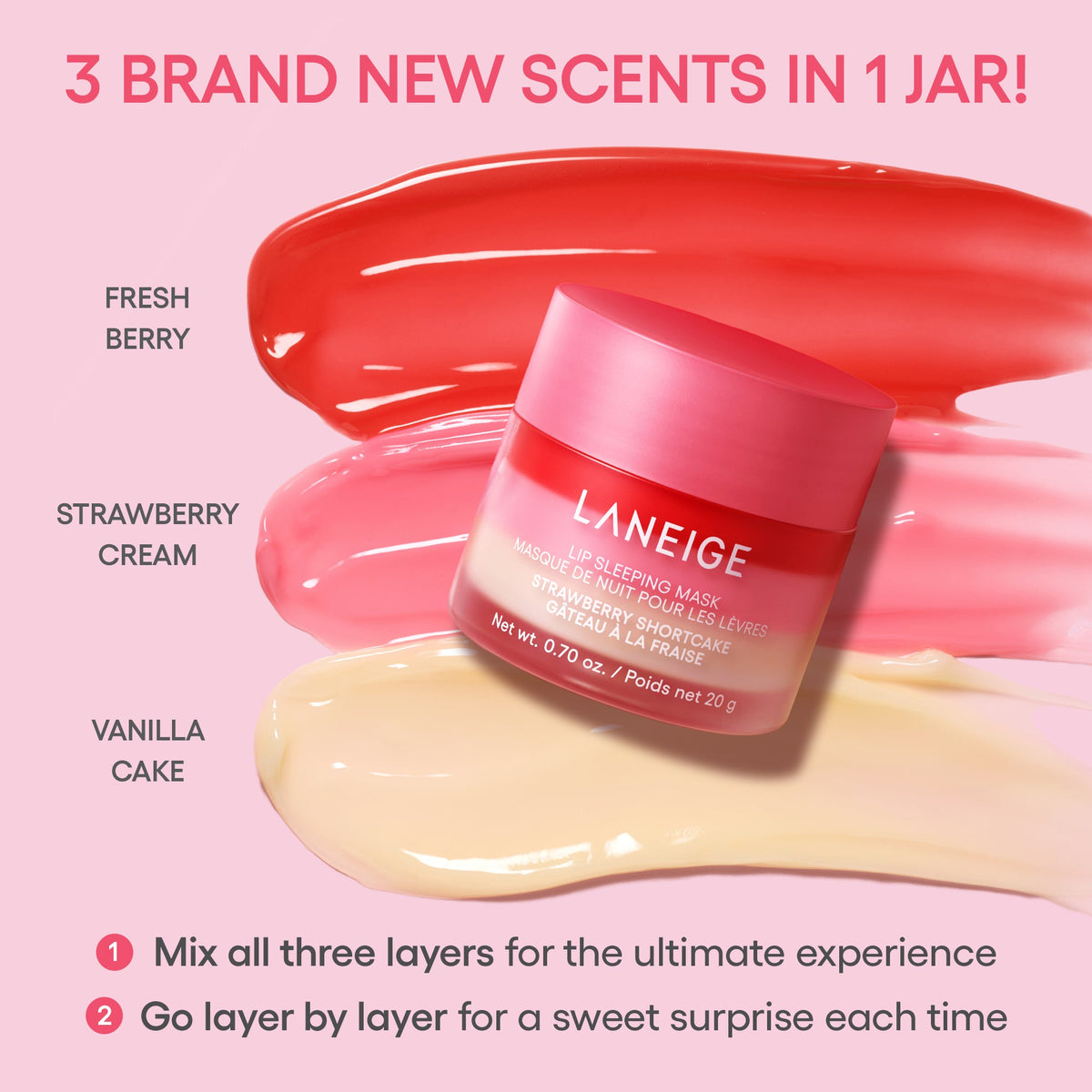 Lip Sleeping Mask;;color::Strawberry Shortcake 3 unique scents layer in one jar