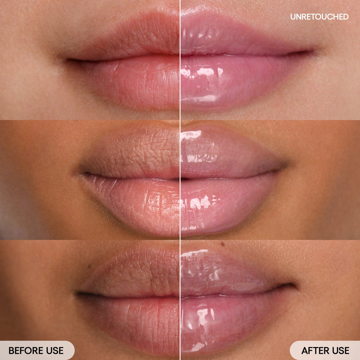 Lip Sleeping Mask;;color::Taro Bubble Tea before & after on model lips