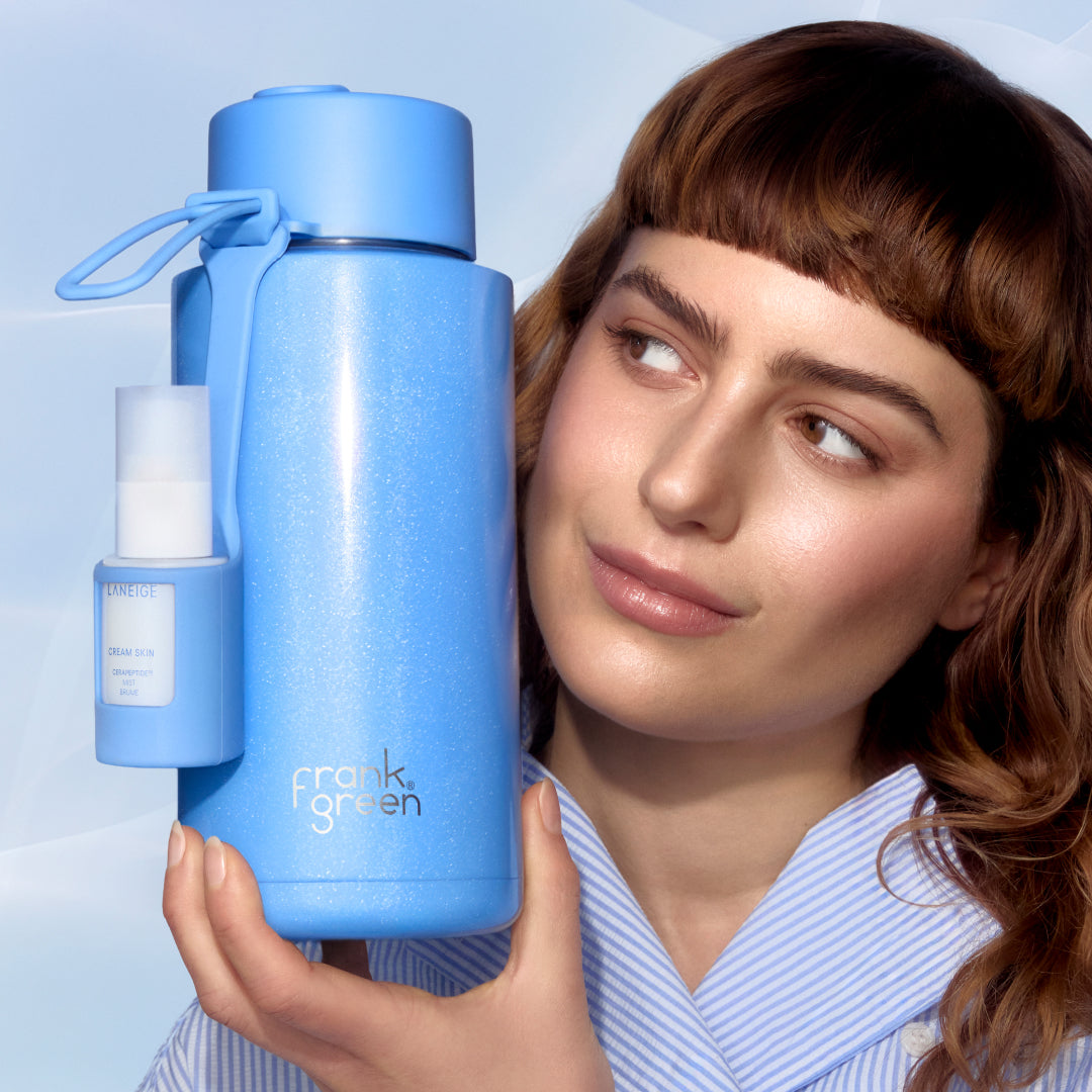 Blue laneige x frank green water bottle and cream skin set